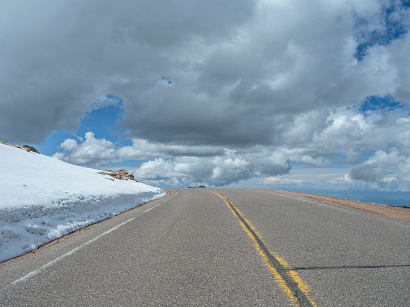 Straight Road in Colorado to Snowy Summit HDRi Maps and Backplates