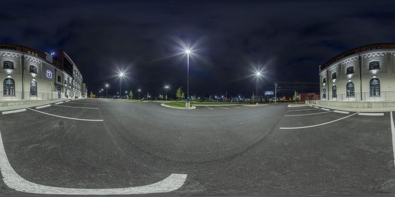 Straight Road Lined with Residential Buildings and Parking Lot HDRi ...