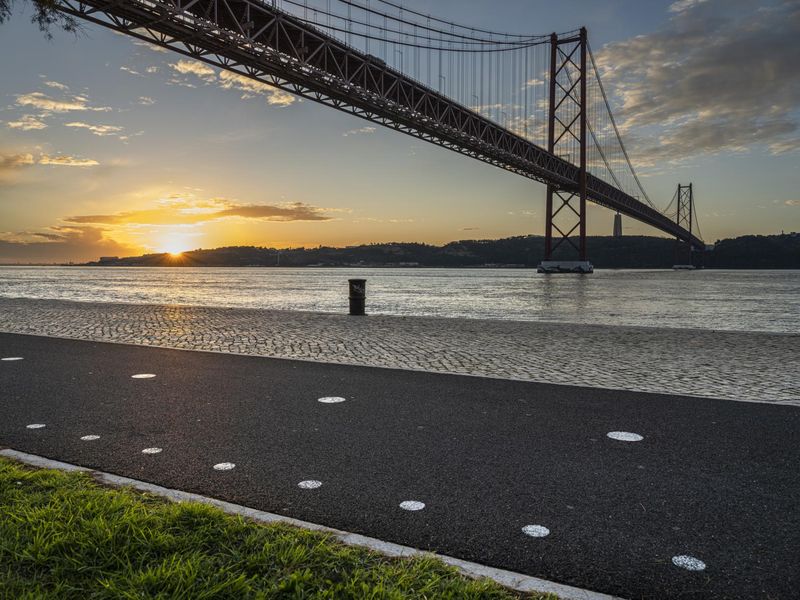 Sunrise over Coastal Road in Lisbon, Portugal HDRi Maps and Backplates