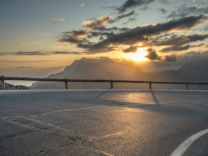 Sunrise on a Curved Majorca Road HDRi Maps and Backplates