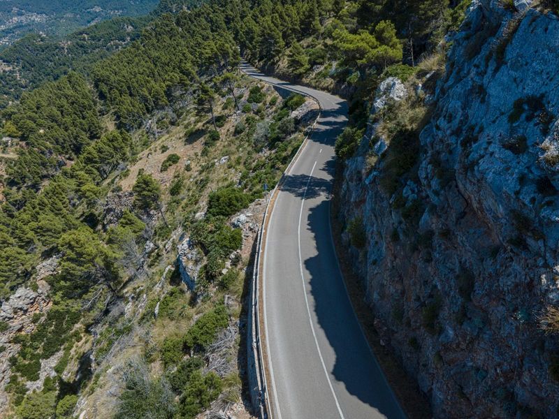 Top Down View of High Road in Mallorca, Spain HDRi Maps and Backplates