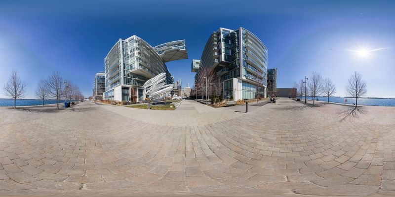 Toronto Building Complex Park: Panoramic View HDRi Maps and Backplates