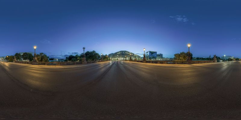 Urban Design in Berlin: Straight Road at Night HDRi Maps and Backplates