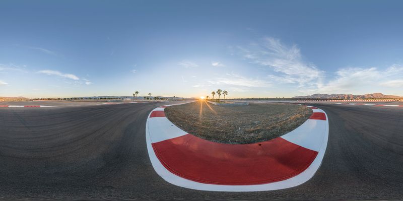 USA Race Track at Dawn: Asphalt Road and Clear Sky HDRi Maps and Backplates
