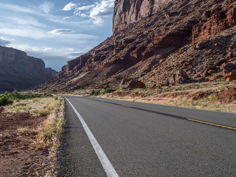 USA Road alongside the Colorado River Landscape HDRi Maps and Backplates