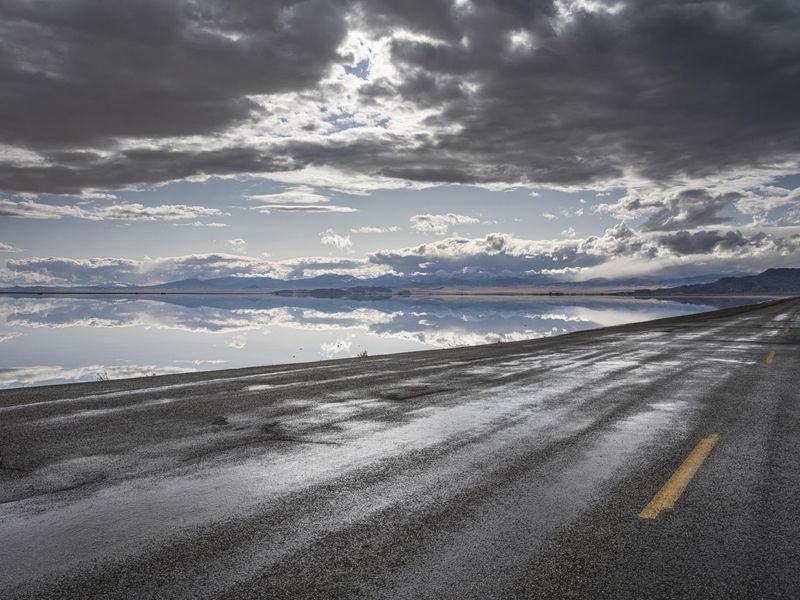 Utah Landscape: Clouds Reflecting on a White Lake HDRi Maps and Backplates