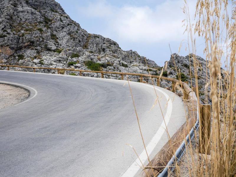 Winding Asphalt Road in Spain Landscape View HDRi Maps and Backplates