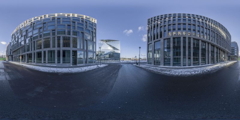 Winter Panorama: Buildings Against a Blue Sky